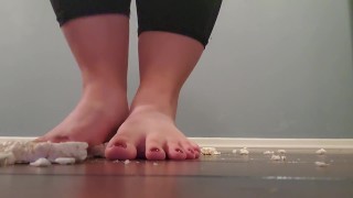 Squishing rice cakes with my pretty toes and soles 