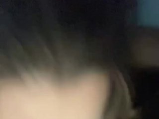 Young brunette bounces cock on back of throat 