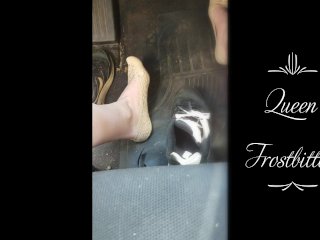 small tits, queen, drive barefoot, kink