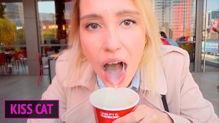 Public Agent - 18 Babe Suck Dick in Toilet Wendis & Drink Coffee with Cum / Kiss Cat