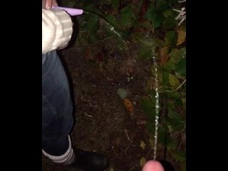 Wife & I pee together outside near our campsite. She uses her GoGirl / Shewee to pee while standing 
