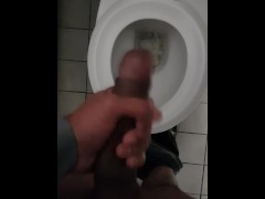 He has a cheeky wank at work with his big dick with cum load –  nearly caught masturbating