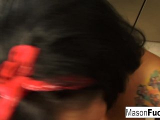 Mason has her bf video tape some POV action fucking in her kitchen!