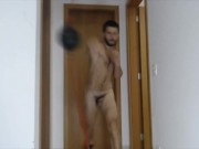 Preview 3 of Athletic skilled fighter punching bag naked