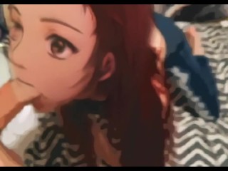 Fucking an Anime Redhead Cute Girl (Snapchat Filter) gives Blowjob, and Gets Creampied Real Hentai