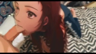 Аниме Рыжая милая девушка (Snapchat фильтр) дает Blowjob, и получает Creampied Real Hentai