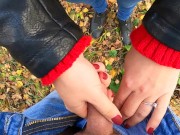 Preview 2 of Caught while Finish me Off! Risky Public Handjob by Cute Teen in Forest