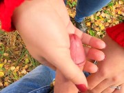 Preview 4 of Caught while Finish me Off! Risky Public Handjob by Cute Teen in Forest