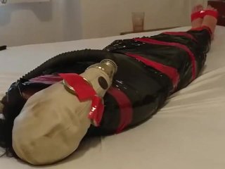 BDSM Slave Girl, Plastic Mummification_with Gasmask_Breathplay
