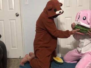 fleece, fucking watermelon, bunny onesie, bear onesie