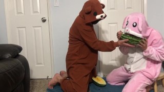 He Does A Watermelon Handjob And Then Eats It While Wearing Bunny Onesie Pajamas