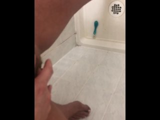 PEE_DESPERATION LEADS TO PISSING IN SHOWER AND CUMMING
