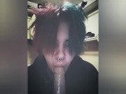 Preview 1 of Cute ALT FTM in Thigh Highs Rides and Sucks Dildos