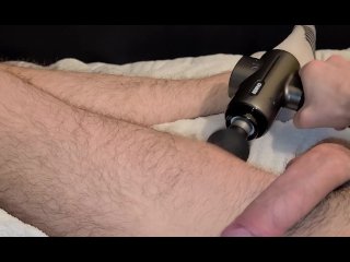 Hunk massages muscles with uncut cock 