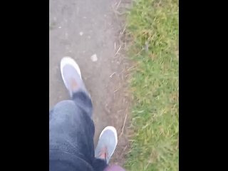 Walking with cock and ball out