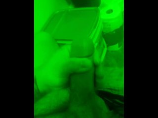 Tattooed guy jerks off with night vision. 