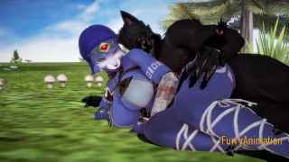 Hentai peloso 3D - Lupo blu e lupo nero sesso nella foresta