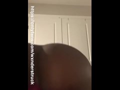 Tiny ebony rides pink dildo 