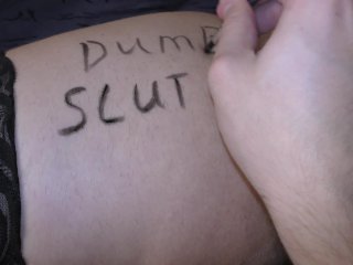 Dirty body writing on pervert wife! Pregnant slut preparing for fucking