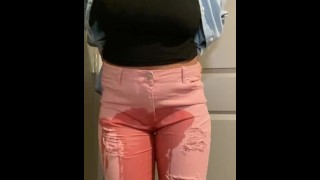 Ik Maakte Wanhopig Mijn Strakke Roze Spijkerbroek Nat