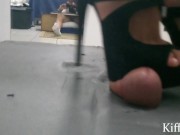 Preview 1 of Long preview Kiffa High Heels CBT on table compilation- 5 different Shoes - Fishnet CBT- COCK CRUSH