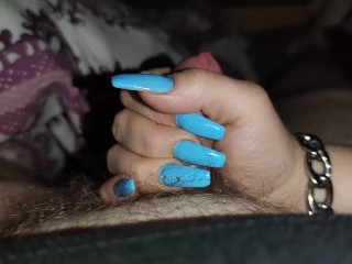 Handjob Met Lange Blauwe Nagels * Dik Sperma *