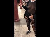 Wife in see through shirt on public transit pierced nipples showing