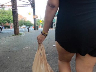 Wife in_mini skirt with no panties flashing in public at supermarket
