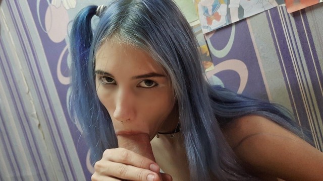 Beautiful Teenager Passionately Sucks Cock. Close up Cumshot