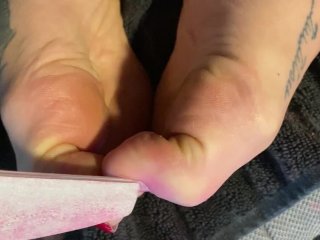 PEDICURING MY TOENAILS RED TOE NAIL POLISH