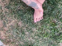 Barefoot Outside Walking On A Grass Cute Teen Feet Preview