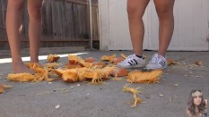 girls crush destroy food objects
