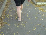 Preview 1 of BBW in flip flops walks along the sidewalk while a voyeur peeps on her feet Public foot fetish