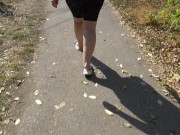 Preview 4 of BBW in flip flops walks along the sidewalk while a voyeur peeps on her feet Public foot fetish