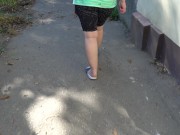 Preview 6 of BBW in flip flops walks along the sidewalk while a voyeur peeps on her feet Public foot fetish