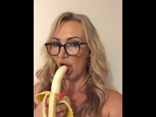 Geeky MILF Deep Throats a Banana