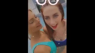 Redhead Blonde And Hot Teen Couple Making Out In The Pool