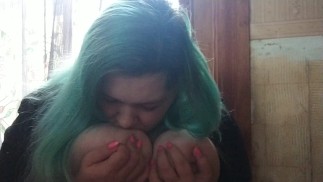 Hot chubby white girl spits on and plays with huge tits