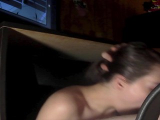 Stepsister gives Blowjob while Im trying to Play among us so i came down her Throat
