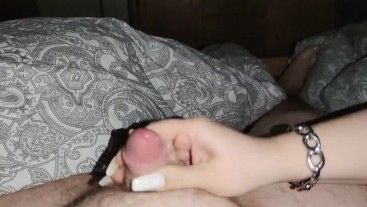 She slap my cock and let me cum hard with Long nails