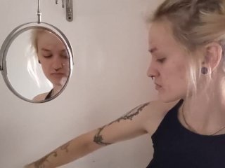 solo female, amateur, blonde, toothbrush
