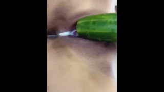 Huge Cucumber in my tight little pussy