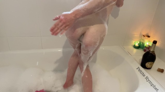 Petite Hairy Teen Cums Multiple Times from Bath Faucet Masturbation - Super Intense Orgasms  