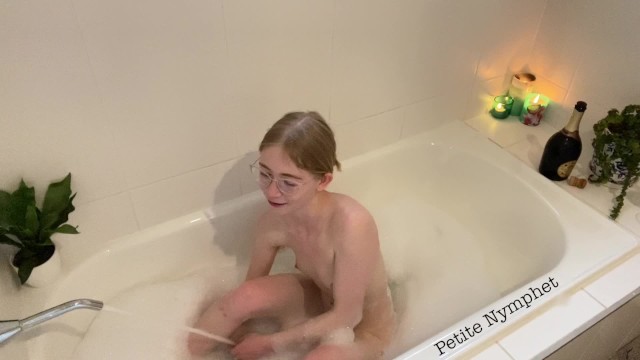 Petite Hairy Teen Cums Multiple Times from Bath Faucet Masturbation - Super Intense Orgasms