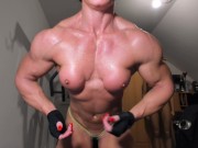Preview 4 of pumped sweaty upperbody sweaty flexing muscle body after chest shoulders biceps pump ..