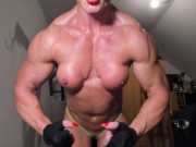 Preview 6 of pumped sweaty upperbody sweaty flexing muscle body after chest shoulders biceps pump ..