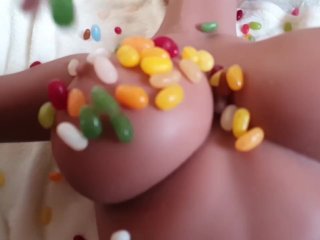 PORN in SLOW_MOTION - SEX DOLL - Jelly Beans Bouncing Off a Nice Pair ofTits