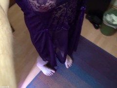 Fake Boobs 5: FF-Cup in purple long dress. Strapon Tits. No Audio.