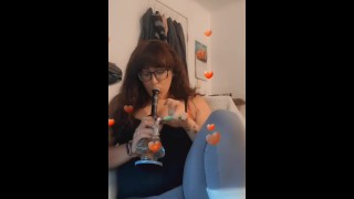 Bbw with big tits smoking bong in leggings cute 