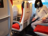 Public dick flash in the train ended up with risky handjob and blowjob from a stranger. Got caught.